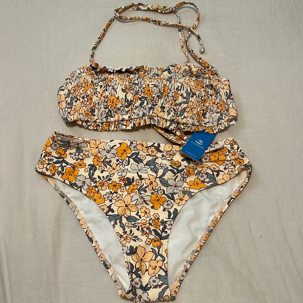 CUPSHE S Bandeau & Mid Rise Bikini